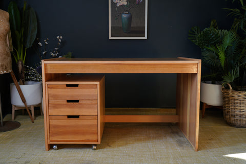 Minimalist Vintage Czechoslovakian Desk – 1970s Modernist Design with Mobile Drawer Unit