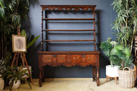 Late Georgian Early Victorian Welsh Dresser Solid Oak Brass Bail Pulls