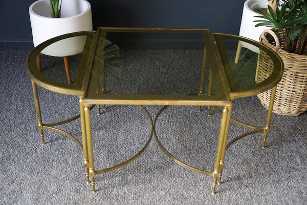 Vintage brass and glass coffee table discount