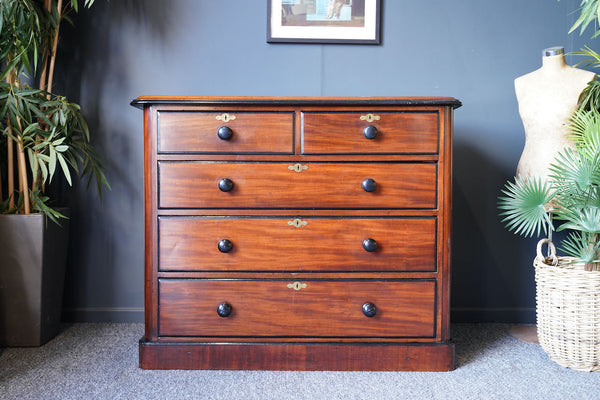 Antique Victorian Large Mahogany Chest of Drawers Ebonised