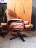 Vintage Unico Danish Teak Leather Recliner Armchair and Ottoman, Mid-Century Modern Design