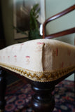 Victorian mahogany balloon back chair with brass castors and newly reupholstered patterned seat