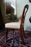 Victorian mahogany balloon back chair with brass castors and newly reupholstered patterned seat