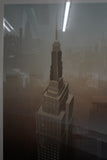 Pair of large framed architectural prints by Richard Davies depicting the Chrysler Building and Empire State Building mounted on wall