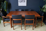 Mid Century 7-Piece Dining Set Extending Table, 6 Chairs (2 Elbow Chairs)