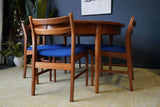 Mid Century 1970s Teak Dining Suite D-end Table Four Barback Blue Fabric Chairs