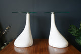 Mid Century Style Side Tables Night Stand Pap Art Style White and Glass
