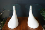 Mid Century Style Side Tables Night Stand Pap Art Style White and Glass