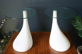 Mid Century Style Side Tables Night Stand Pap Art Style White and Glass