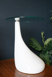 Mid Century Style Side Tables Night Stand Pap Art Style White and Glass