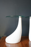 Mid Century Style Side Tables Night Stand Pap Art Style White and Glass