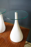 Mid Century Style Side Tables Night Stand Pap Art Style White and Glass