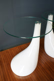 Mid Century Style Side Tables Night Stand Pap Art Style White and Glass