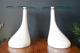 Mid Century Style Side Tables Night Stand Pap Art Style White and Glass
