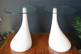 Mid Century Style Side Tables Night Stand Pap Art Style White and Glass