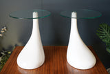 Mid Century Style Side Tables Night Stand Pap Art Style White and Glass