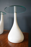 Mid Century Style Side Tables Night Stand Pap Art Style White and Glass
