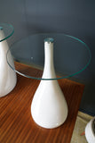 Mid Century Style Side Tables Night Stand Pap Art Style White and Glass
