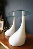 Mid Century Style Side Tables Night Stand Pap Art Style White and Glass