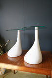 Mid Century Style Side Tables Night Stand Pap Art Style White and Glass