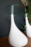 Mid Century Style Side Tables Night Stand Pap Art Style White and Glass