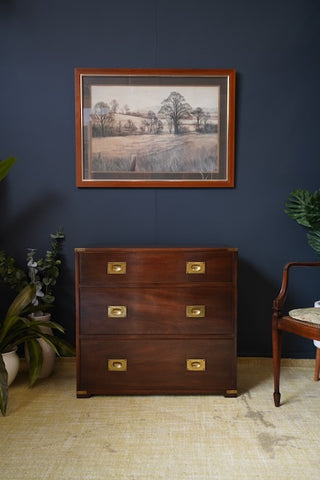 Mid Century Bevan Funnell Reprodux Military Campaign mahogany chest of drawers
