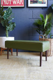 Mid-Century Modern Olive Green Vinyl Bench Stool with Tapered Legs