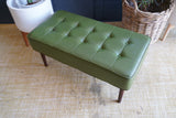 Mid-Century Modern Olive Green Vinyl Bench Stool with Tapered Legs