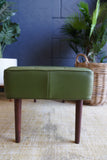 Mid-Century Modern Olive Green Vinyl Bench Stool with Tapered Legs