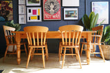 Victorian pine table and Victorian pine chairs 2 carvers 4 single