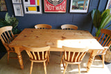Victorian pine table and Victorian pine chairs 2 carvers 4 single