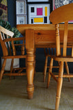 Victorian pine table and Victorian pine chairs 2 carvers 4 single