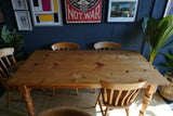 Victorian pine table and Victorian pine chairs 2 carvers 4 single