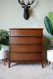 Peppler Furniture Co. 'The Hanover Line' Four-Drawer Highboy in Figured Walnut – Canada, c. 1960s