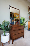 Peppler Furniture Co. 'The Hanover Line' Three-Drawer Dresser & Mirror in Figured Walnut – Canada, c. 1960s