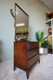 Peppler Furniture Co. 'The Hanover Line' Three-Drawer Dresser & Mirror in Figured Walnut – Canada, c. 1960s