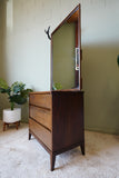 Peppler Furniture Co. 'The Hanover Line' Three-Drawer Dresser & Mirror in Figured Walnut – Canada, c. 1960s