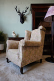 Edwardian Wingback Armchair in Vintage Floral Tapestry – United Kingdom, c.1905