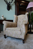 Edwardian Wingback Armchair in Vintage Floral Tapestry – United Kingdom, c.1905
