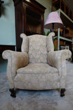 Edwardian Wingback Armchair in Vintage Floral Tapestry – United Kingdom, c.1905