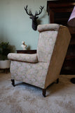 Edwardian Wingback Armchair in Vintage Floral Tapestry – United Kingdom, c.1905