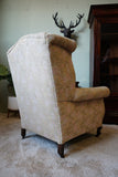 Edwardian Wingback Armchair in Vintage Floral Tapestry – United Kingdom, c.1905