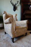 Edwardian Wingback Armchair in Vintage Floral Tapestry – United Kingdom, c.1905