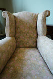 Edwardian Wingback Armchair in Vintage Floral Tapestry – United Kingdom, c.1905