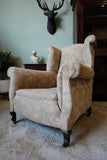 Edwardian Wingback Armchair in Vintage Floral Tapestry – United Kingdom, c.1905