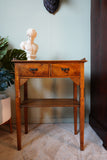 Edwardian Side Table with Burr Drawers in Solid Oak – United Kingdom, Edwardian Era (c. 1900-1910)