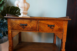 Edwardian Side Table with Burr Drawers in Solid Oak – United Kingdom, Edwardian Era (c. 1900-1910)