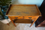 Edwardian Side Table with Burr Drawers in Solid Oak – United Kingdom, Edwardian Era (c. 1900-1910)