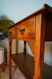 Edwardian Side Table with Burr Drawers in Solid Oak – United Kingdom, Edwardian Era (c. 1900-1910)
