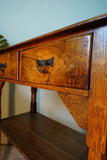 Edwardian Side Table with Burr Drawers in Solid Oak – United Kingdom, Edwardian Era (c. 1900-1910)